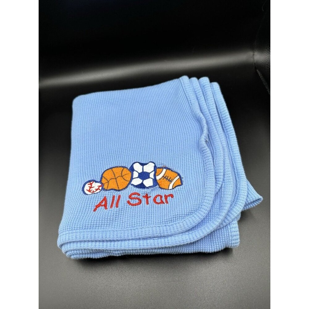 Koala Baby All Star Sports Balls Baby Blanket Blue Waffle Weave Thermal Vtg TRU